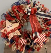American 4th of July Front Door Wreath Handmade Deco Mesh Decor