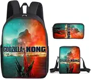 [OmobY] 3pcs/Set G-od-z-illas Kong Backpack Printed Satchel School Bag with Pencil Bag Messenger Bag