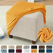 Stretch Ottoman Cover Burgundy Velvet Square Ottoman Slipcovers Rectangular Foldable Storage Stool Cover Bench Cover Furniture Protector Soft Slipcover with El