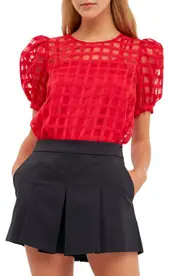 English Factory Windowpane Sheer Top in Red at Nordstrom, Size Small