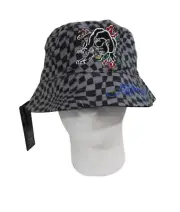 NWT Ed Hardy Black Panther Rose Reversible Bucket Hat OSFA Grey/Black