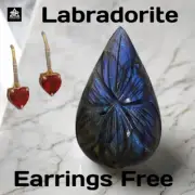 Hand Carved Labradorite 26.75 Ct Gemstone 28x16mm Blue Fair + Free Earrings