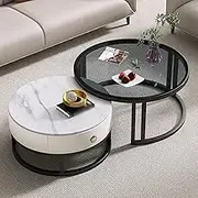 Nesting Table Set of 2, Round Stackable Coffee Tables for Living Room Bedroom Office, Space-Saving Side Tables, Easy to Clean Nightstands for Apartment Balcony,70cm,D