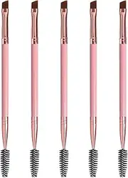 Duo Eyebrow Brush, Spoolie Brush and Angled Brow Brush Eyelash Brush for Eye Makeup. (5pcs, Pink)