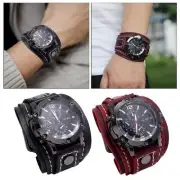 Men Wristwatch Male Watch Bangles Comfortable Wide Leather Strap Cuff Hybrid For