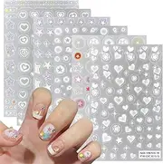 6 Sheets Star Nail Stickers 3D Glitter Shiny Gold Silver White Black Stars Nail Art Sticker Geometry Star Sticker DIY Transfer Decal Designs Nail Tips DIY (Design2)