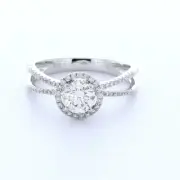 0.83 Carat I-VS2 Round Cut Natural Certified Diamonds 18k Gold Halo Accent Ring