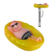 Floating Pool Thermometer Cartoon Man on Raft Funny Temperature Gauge Water Thermometer with String for Spa Tub Pond New Uncle Cartoon