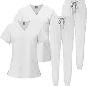 [Maizoon] Scrub Set for Women and Men Medical Uniform Set V Neck Short Sleeve Top with Pockets Polyester Quick Dry