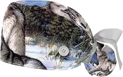 [WOSHJIUK] Working Hat 2 Pack Scrub Caps for Women,Nature Wolf Forest Tree Snow,Tie Back Cap Adjustable Scrub Hat