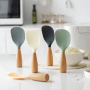 Silicone Rice Spoon Non-Stick Wooden Handle Spatula Kitchen Cooking Tool
