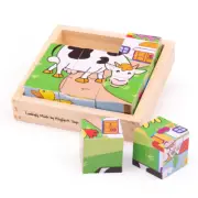 Bigjigs Toys Wooden Animal Cube Puzzle Chunky Jigsaw Educational Child Kids