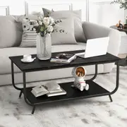 Costway 2-Tier Faux Marble Coffee Table Rectangular Center Table Sofa Console Table w/Adjustable Foot Pads Black