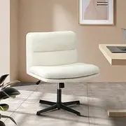[OIKITURE] Cross Legged Chair, Sherpa Office Chair with Wider Back and Padded White