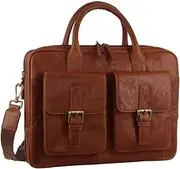[Pierre Cardin] Leather Multi-Compartment Business Laptop Bag - Tan