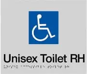 Accessible Toilet Right Hand Sign DTRH-SILVER (Braille) | Braille Signs