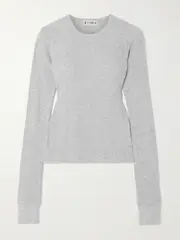 [ÉTERNE] ÉTERNE - Waffle-knit Stretch Cotton And Modal-blend T-shirt - Gray - small small Gray