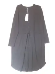 $228 BNWT Eileen Fisher Viscose Jersey BLACK Drawstring Waist Button Fr Dress 1X