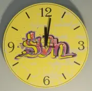 HANDPAINTED "SUN" 10" WALL CLOCK, 12 Hour Quartz Clock, Yellow, Silent