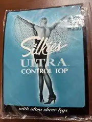 Silkies Ultra Control Top Tights with Ultra Sheer Legs Size Medium Black