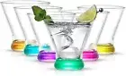 JoyJolt HUE Martini Glasses Set of 6, 7 oz Cocktail Glasses Colored Glass Base