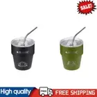 Double Wall Insulated Coffee Cup with Straw 304 Stainless Steel Beer Mug (Black)