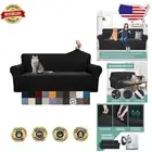 Custom Fit Black Jacquard Couch Cover with Non-Slip Design - Machine Washable