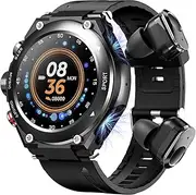 2 in 1 Smart Watch with Earbuds,MP3,Voice Recorder, Call, Fitness Tracker with Blood Oxygen Heart Rate Sleep Monitor, 1.28 Inch Touch HD Screen Activity Tracker for iPhone Samsung Android Phones