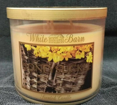 NEW Bath & Body Works White Barn Honeysuckle 3-Wick Candle 14.5 oz RARE RETIRED