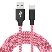 Catzon 1M 2M 3M Several Packs WH iPhone Cable Phone Charger Nylon Braided Fast Charger Cable USB Cord -Pink White