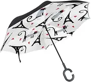 Double Layer Inverted Umbrella Cars Reverse Umbrella Eiffel Tower Cat Romantic Hearts Windproof UV Proof Travel Outdoor Umbrella