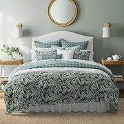 Laura Ashley- Queen Duvet Cover Set, Reversible Cotton Bedding Set, Includes Matching Sham(s) with Bonus Euro Sham(s) & Throw Pillow Covers (Bramble Floral Green, Queen)