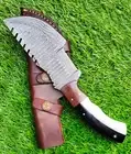 Damascus Fixed Blade Hunting Knife With Leather Sheath, plastic HANDEL 10 INCH