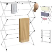3-Tiers Clothes Drying Rack, Foldable Laundry Rack, Retractable for Easy Storage, Space-Saving, Adjustable Towel Rack,White