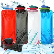 4 Pcs Foldable Water Bottle, 600ml Large Capacity Reusable Water Bottle, Portable Collapsible Water Bottle Drinking Water Bag with Clip for Hiking Running Biking Sports