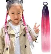 Crazy Hair Day, 20 inch Colored Hair Extensions For Kids Ponytail Extension, Colorful Tinsel Ponytail Festival Hair Extensions, Rave Hair, 1 Pack Wacky Hair Dark Purple+Red+Pink