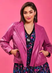 [TS] Taking Shape Leather Lottie Panel Jacket Size 10 in Fuchsia Pink, Leather - Plus Size Women's Clothing Fuchsia Pink