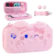Pink Plush Cat Switch Carry Case Girly Pouch for Nintendo Switch/ Switch OLED...