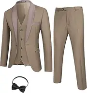 [COOFANDY] Men's 3 Pieces Suit Slim Fit Tuxedo Set One Button Jacket Vest Pants with Tie