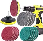 Swpeet 16Pcs 4Inch 3 Different Color Scrubbing Pads Drill Powered Brush Tile Scrubber Scouring Pads Cleaning Kit, Abrasive Buffing Pads Replacement with 1 Pcs Hook Attachment for House Cleaning