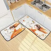 YXYZRMY Kitchen Mats for Floor, 2 Piece, Horse Woman Floral Funny Cute Washable Non-Slip Kitchen Rugs Set for Home & Office, Sink, Laundry, 19.7” x 27.6” + 19.7” + 47.2”
