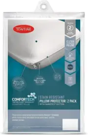 2PK Tontine Comfortech Stain Resistant Pillow Protector Case Cover Home Bedding