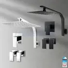 ACA Chrome/Black 12'' Square Ultrathin Shower Head Gooseneck Arm Set /Mixer Taps