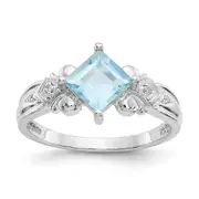 14K White Gold Aquamarine u0026 Real Diamond Ring