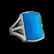 Size 10-925 Sterling Silver Turquoise Resin Rectangle Ring, Engraved Fan...