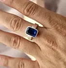 Solitaire Men's Ring 14k White Gold Emerald Cut Natural Blue Sapphire 1.48 Carat