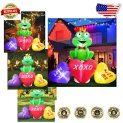 Cute 6ft Valentine's Day Frog Inflatable with Built-in LED Lights for Yards