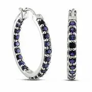 Lab-Created Blue Sapphire Inside-Out Hoop Earrings in Sterling Silver