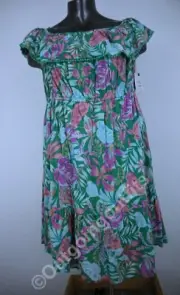 NEW Terra & Sky Plus Women's Off The Shoulder Dress Tropical Orchid Bloom Sz 4X