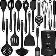 Silicone Cooking Utensils Set - 446°F Heat Resistant Kitchen Utensils,Turner Tongs,Spatula,Spoon,Brush,Whisk.Kitchen Utensil Gadgets Tools Set for Nonstick Cookware.Dishwasher Safe (BPA Free)